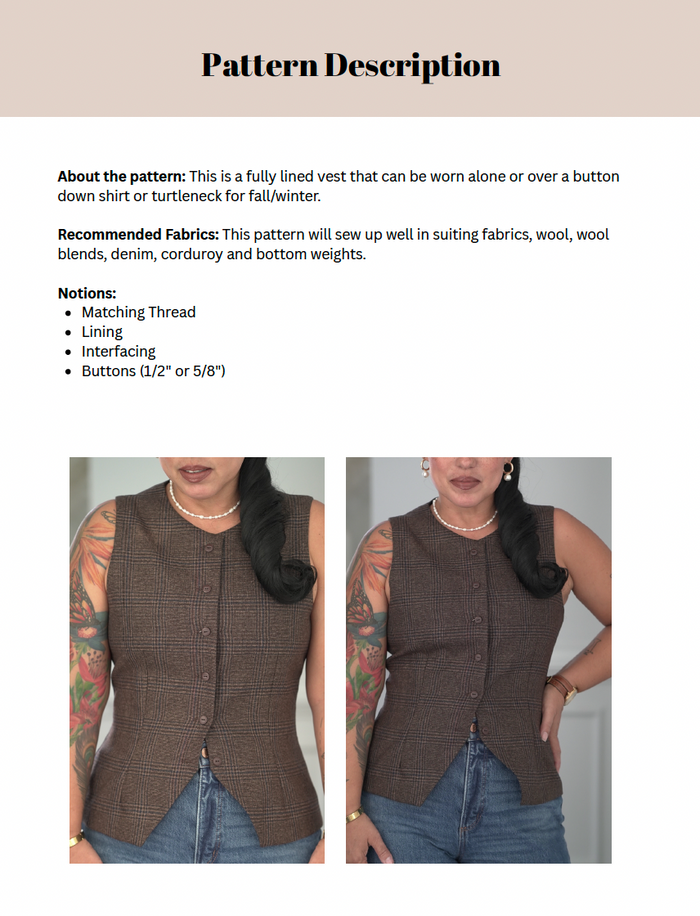 PDF Pattern: Fully Lined Vest (Sew Along Included)