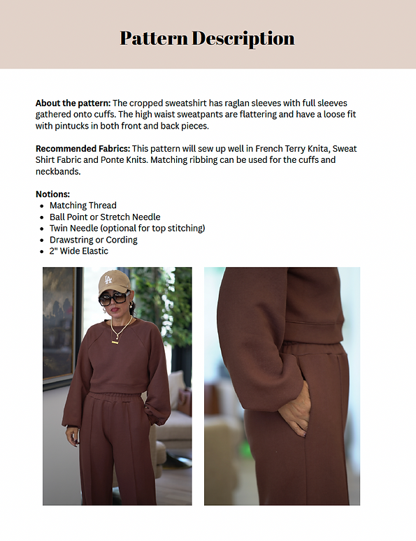 PDF Pattern: Raglan Sweatshirt& Pintuck Sweatpants (No Sew Along Included)