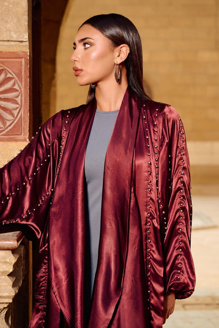 Pearl-Embellished Flowy Kimono