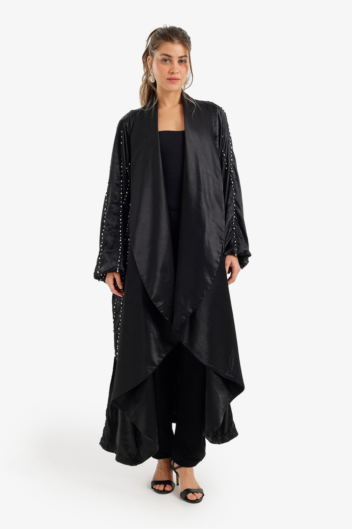 Pearl-Embellished Flowy Kimono