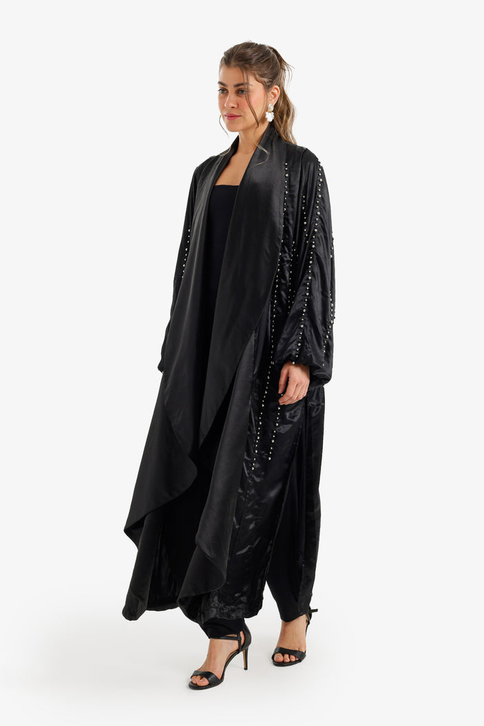Pearl-Embellished Flowy Kimono