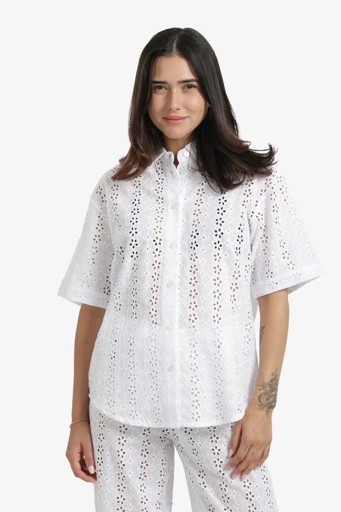 Perforated Floral Beach Shirt