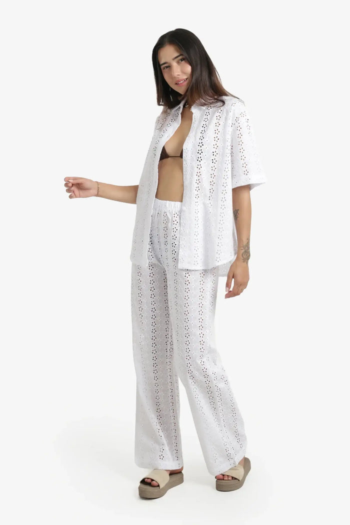 Perforated Floral Beach Shirt