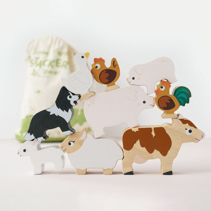 Petilou Wooden Farm Stacking Animals & Bag Gift Set
