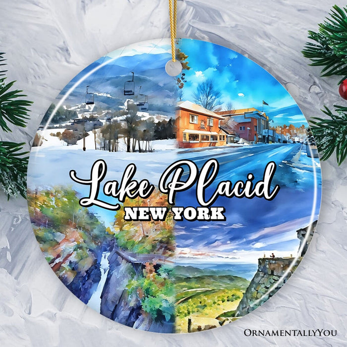 Picturesque Lake Placid Ornament, Charming New York Mountain Town Christmas Gift and Travel Souvenir Ceramic Ornament OrnamentallyYou