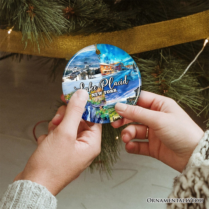 Picturesque Lake Placid Ornament, Charming New York Mountain Town Christmas Gift and Travel Souvenir Ceramic Ornament OrnamentallyYou