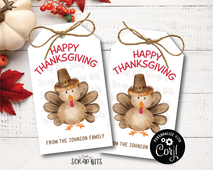 Pilgrim Turkey Tags, Printable Thanksgiving Tags . Instant Download Editable Template - Scrap Bits