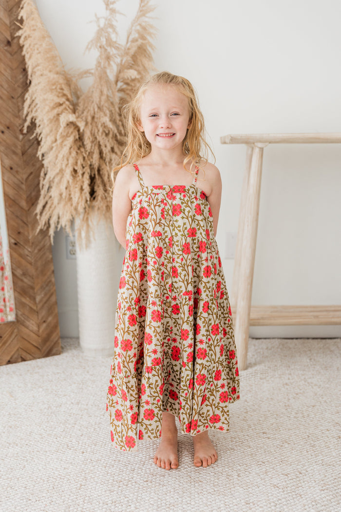 Pink & Beige Floral Tiered Dress dress & diaper cover DRESS Yo Baby India