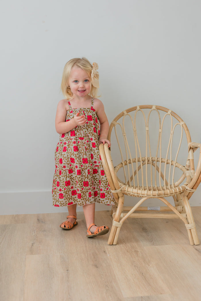 Pink & Beige Floral Tiered Dress dress & diaper cover DRESS Yo Baby India