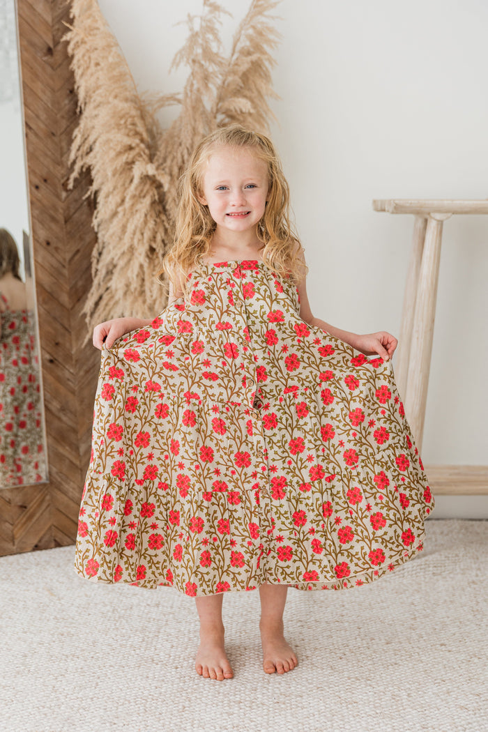 Pink & Beige Floral Tiered Dress dress & diaper cover DRESS Yo Baby India