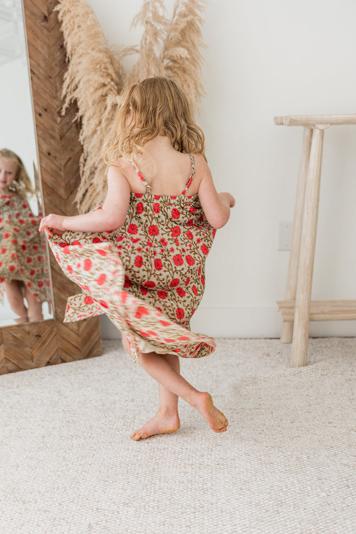 Pink & Beige Floral Tiered Dress dress & diaper cover DRESS Yo Baby India