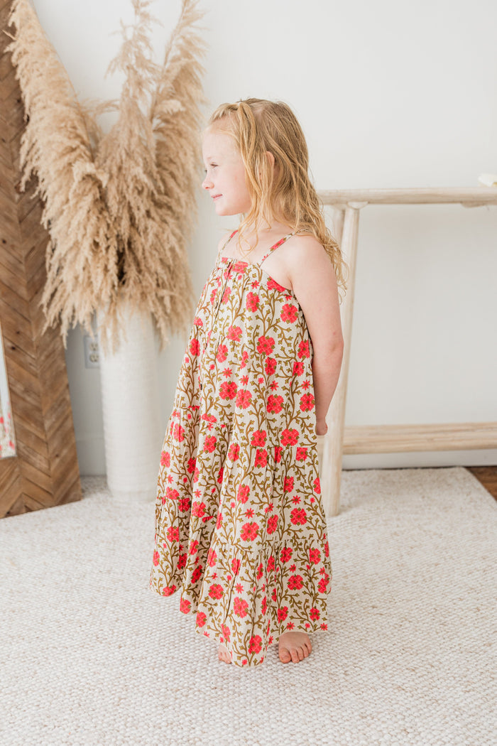 Pink & Beige Floral Tiered Dress dress & diaper cover DRESS Yo Baby India