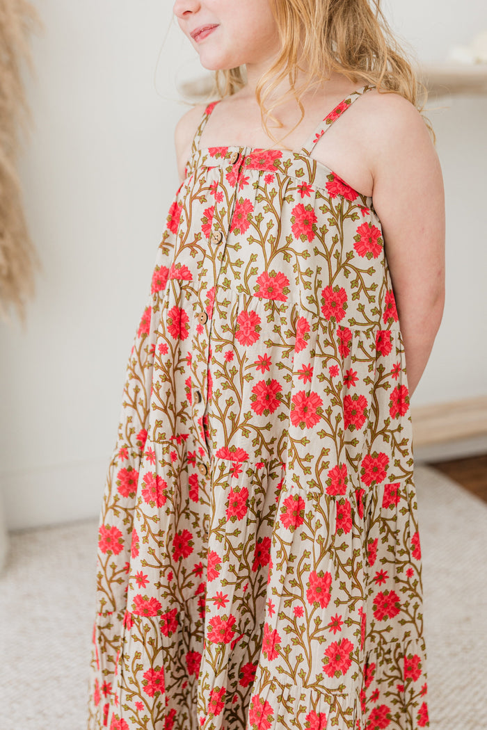 Pink & Beige Floral Tiered Dress dress & diaper cover DRESS Yo Baby India