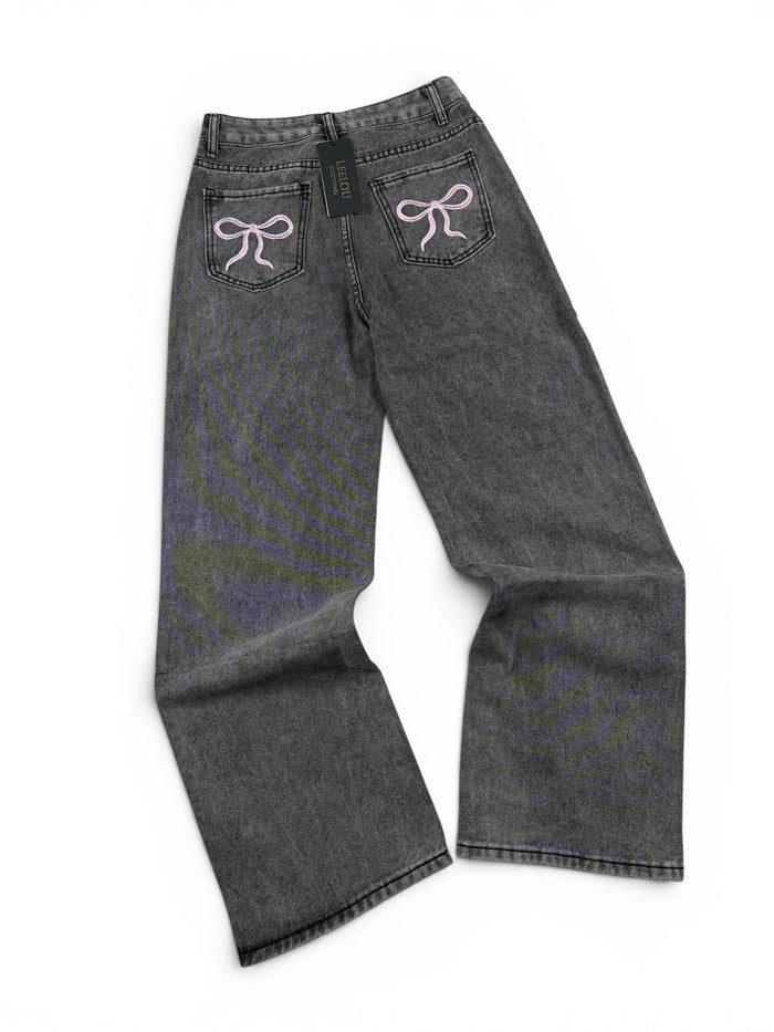 Pink Bow Pocket Baggy Jeans