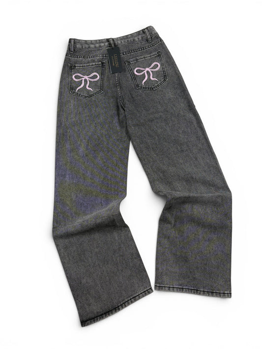 Pink Bow Pocket Baggy Jeans