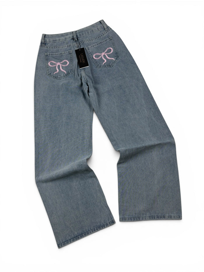 Pink Bow Pocket Baggy Jeans