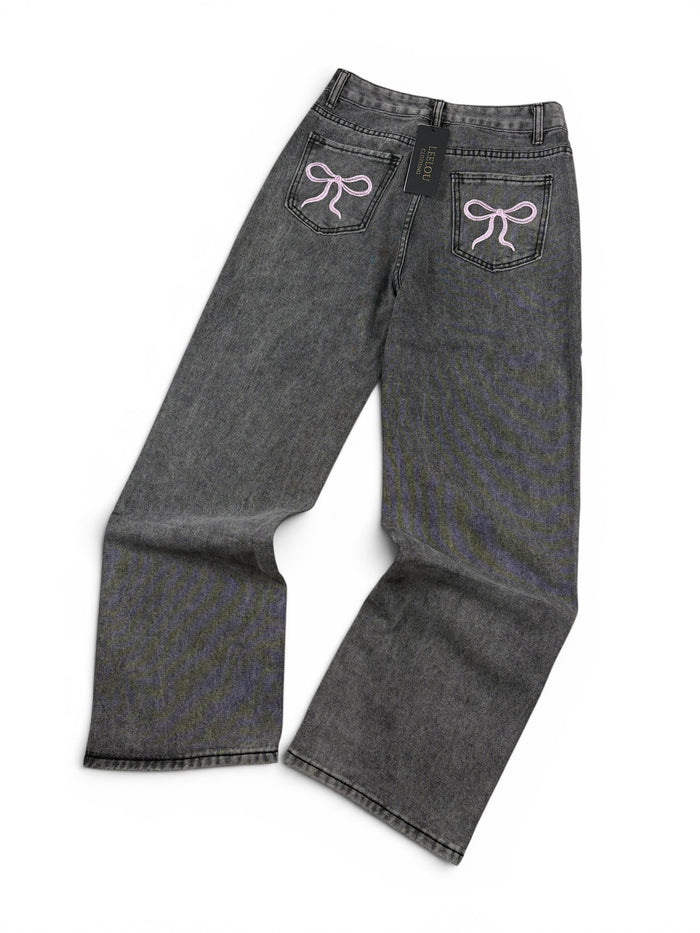 Pink Bow Pocket Baggy Jeans