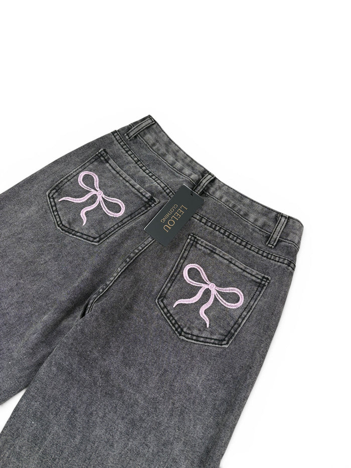 Pink Bow Pocket Baggy Jeans