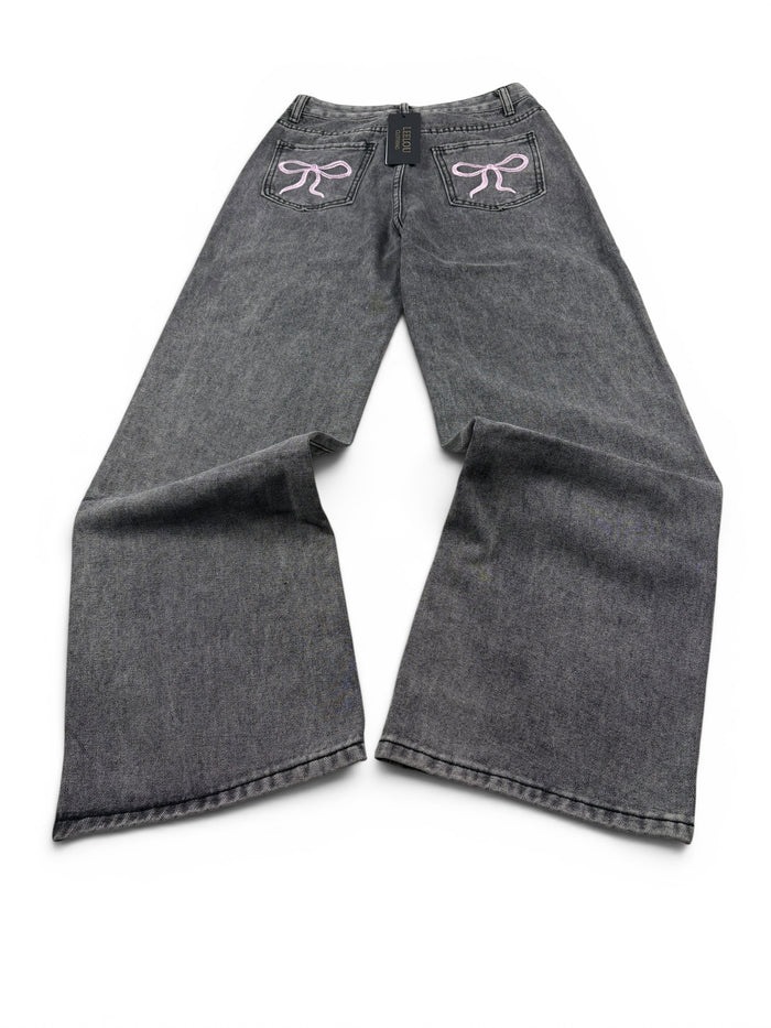 Pink Bow Pocket Baggy Jeans