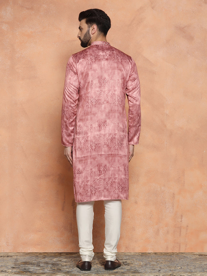Pink Cotton Blend Embroidered Long Kurta