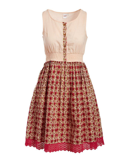 Pink Floral Lace-Trim A-Line Dress Dress Yo Baby Wholesale
