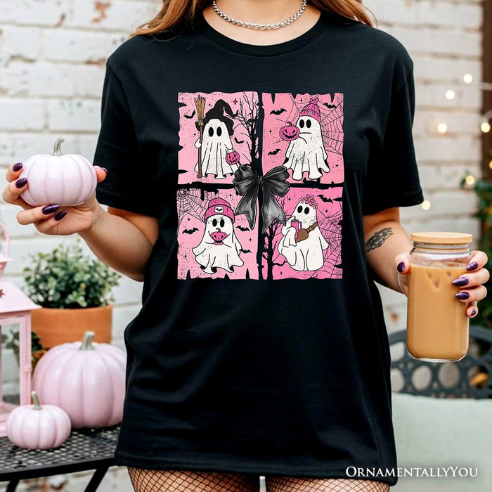 Pink Halloween Ghost T-Shirt, Coquette Spooky Season Tee for Girly Aesthetic T-Shirts OrnamentallyYou