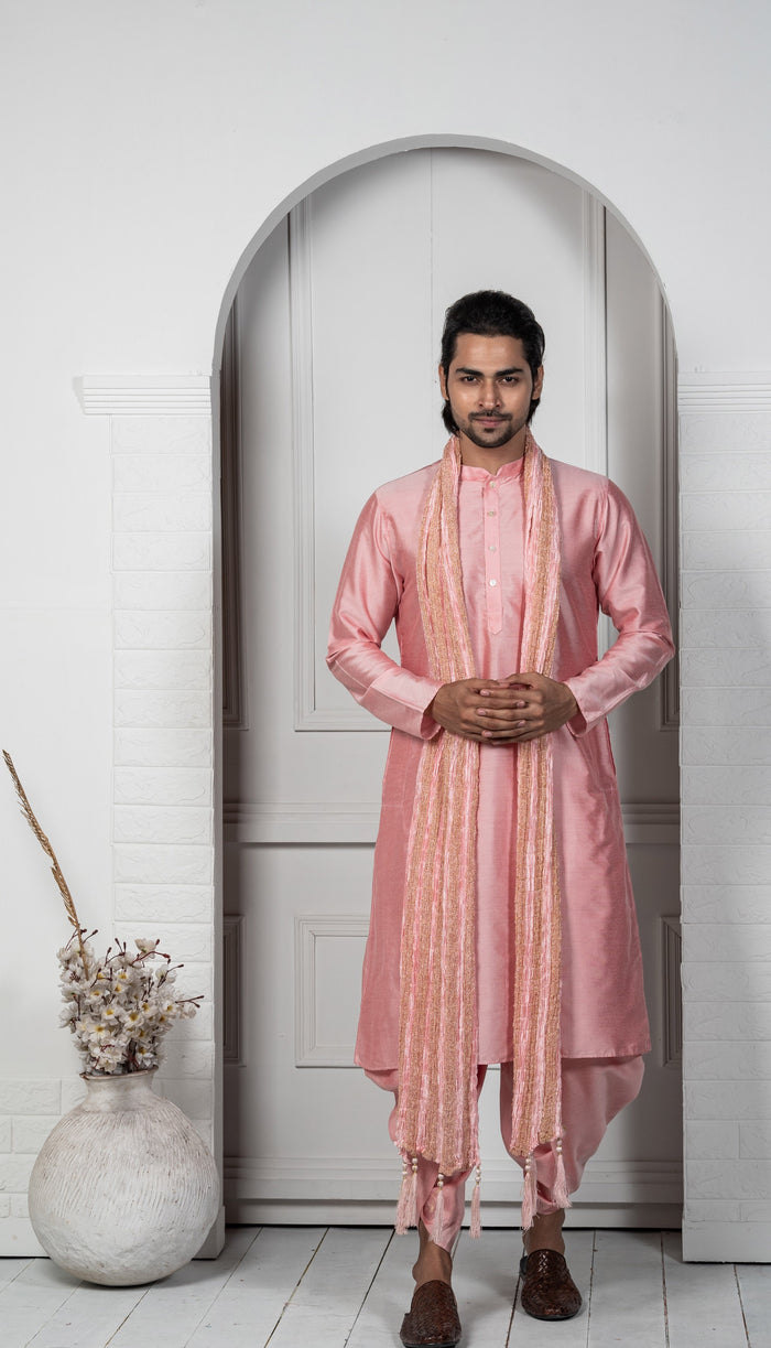 Pink Kurta Dhoti Dupatta Set