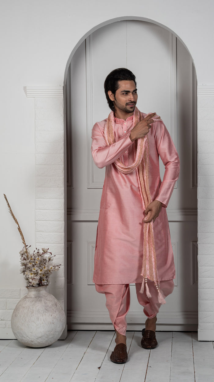 Pink Kurta Dhoti Dupatta Set