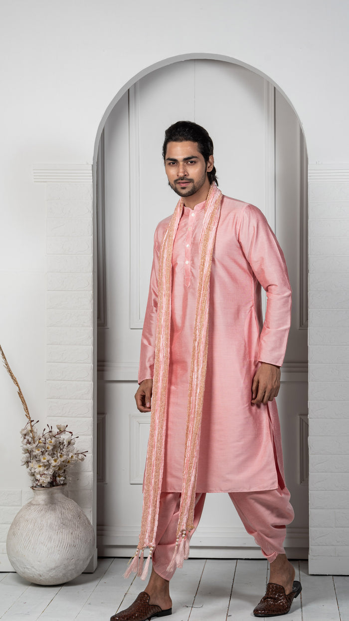 Pink Kurta Dhoti Dupatta Set