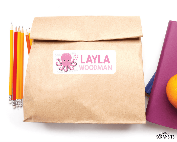Pink Sea Animals Name Labels, Octopus, Whale, Seahorse . Personalized Belonging Labels - Scrap Bits