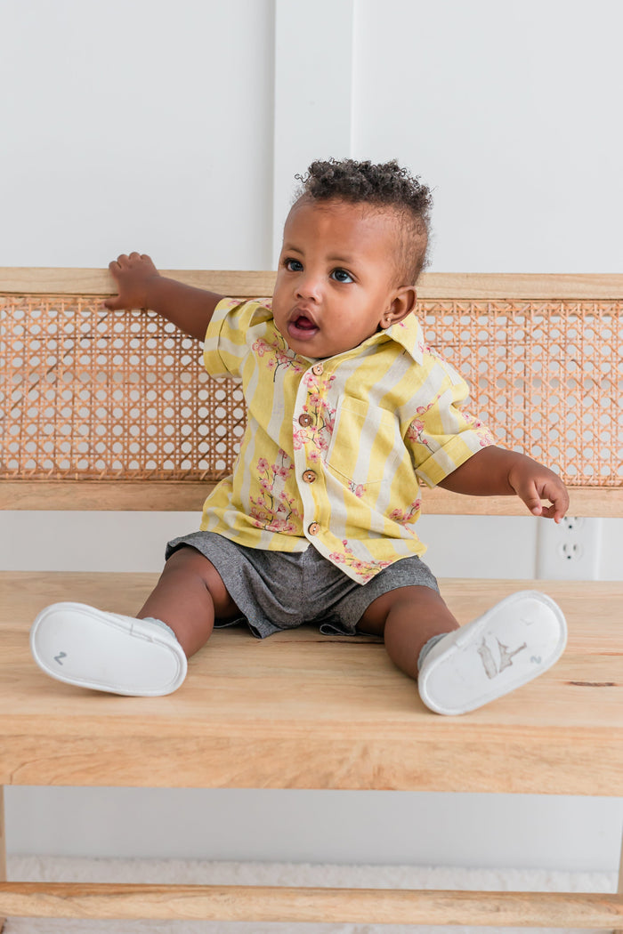 Pink & Yellow Floral Print Boys Shirt Shirt Yo Baby India