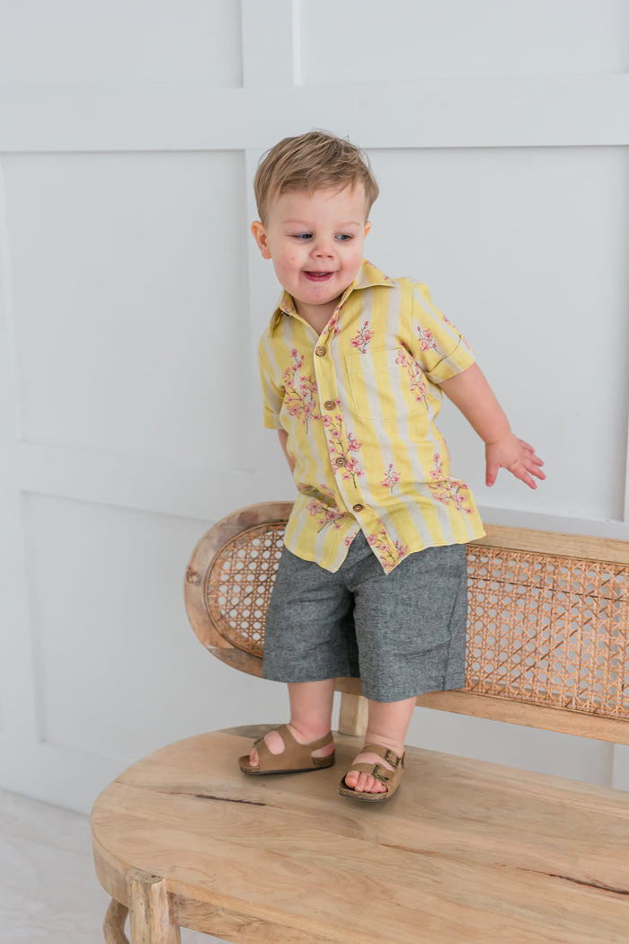 Pink & Yellow Floral Print Boys Shirt Shirt Yo Baby India