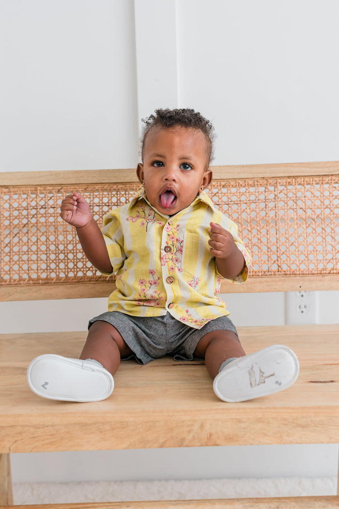 Pink & Yellow Floral Print Boys Shirt Shirt Yo Baby India