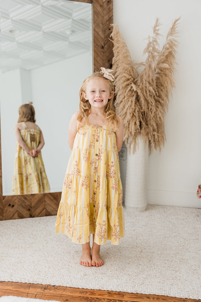 Pink & Yellow Floral Print Tiered Dress dress & diaper cover DRESS Yo Baby India