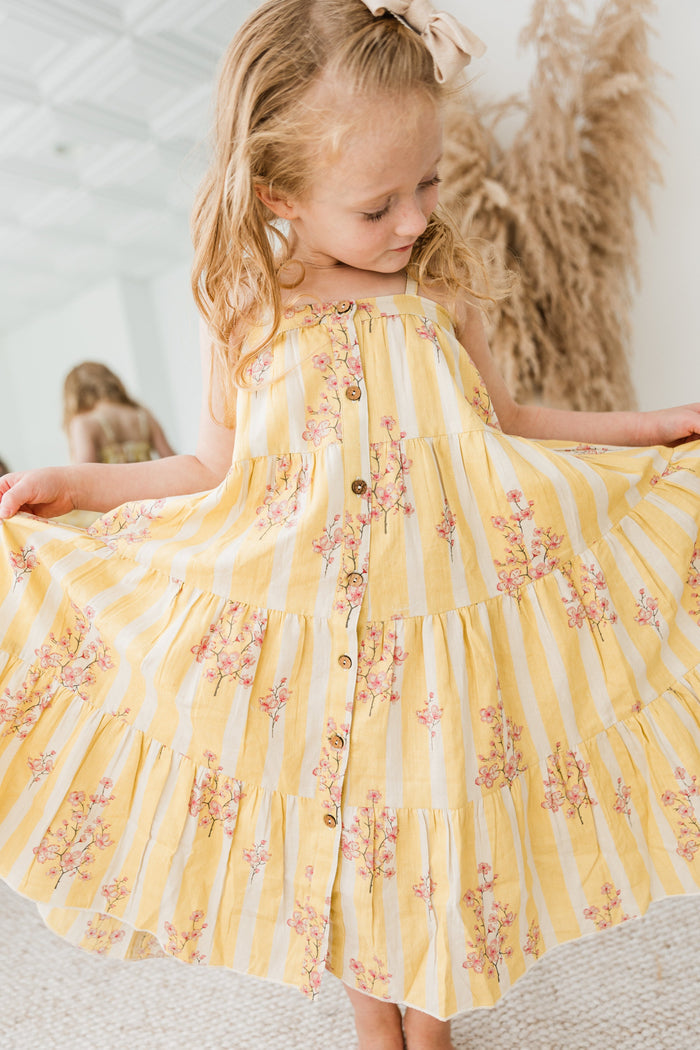 Pink & Yellow Floral Print Tiered Dress dress & diaper cover DRESS Yo Baby India