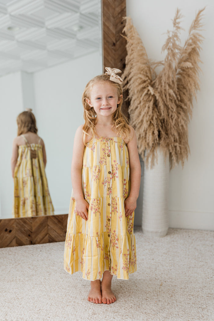 Pink & Yellow Floral Print Tiered Dress dress & diaper cover DRESS Yo Baby India