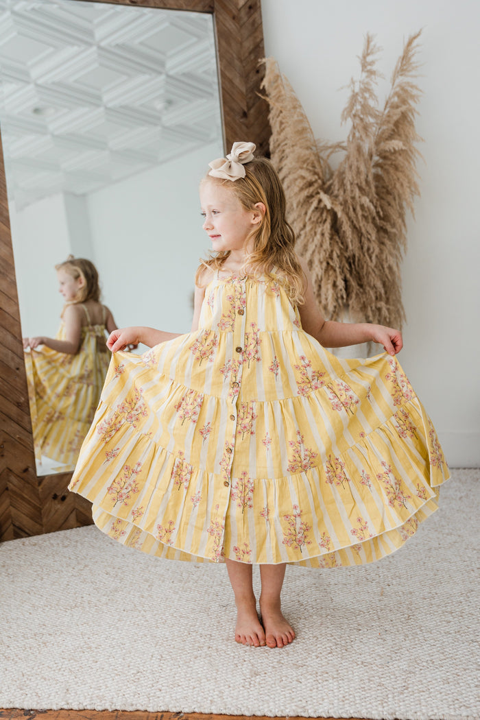 Pink & Yellow Floral Print Tiered Dress dress & diaper cover DRESS Yo Baby India