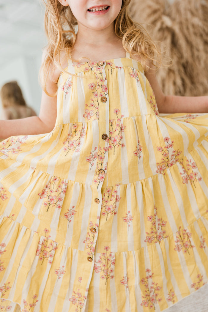 Pink & Yellow Floral Print Tiered Dress dress & diaper cover DRESS Yo Baby India