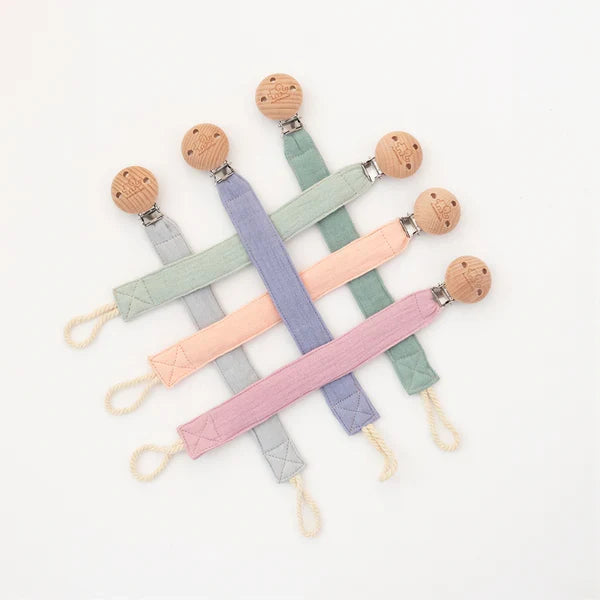 Playground Fabric & Beech Wood Pacifier Clip - Assorted