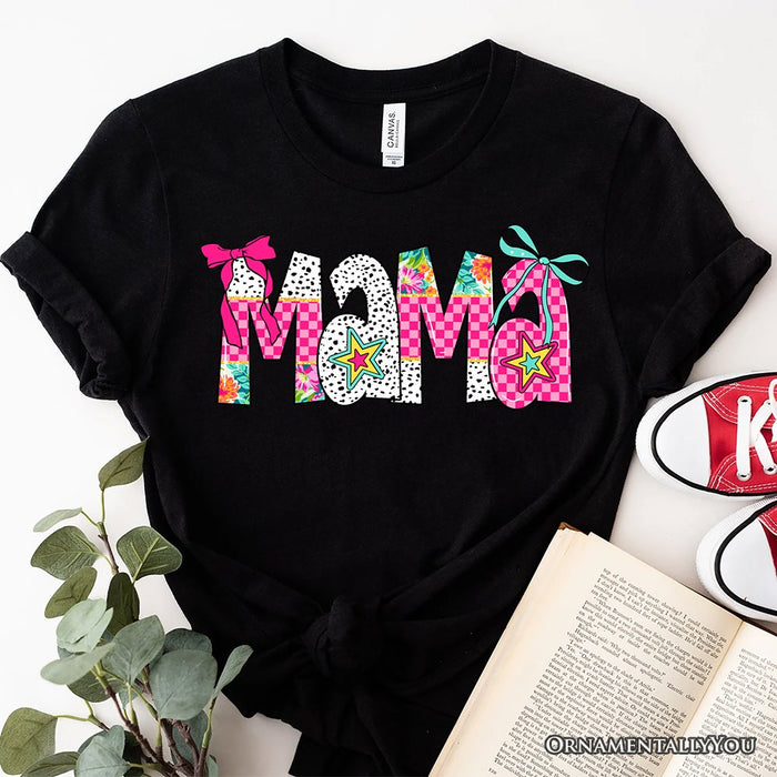 Preppy Pink Mama Coquette T-Shirt, Retro White and Black Tee for Trendy and Stylish Moms T-Shirts OrnamentallyYou Black XS