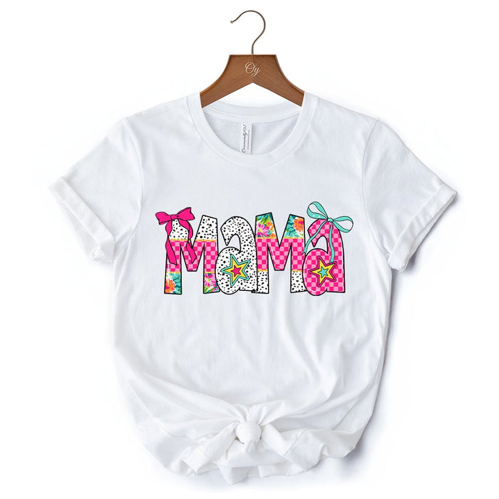Preppy Pink Mama Coquette T-Shirt, Retro White and Black Tee for Trendy and Stylish Moms T-Shirts OrnamentallyYou