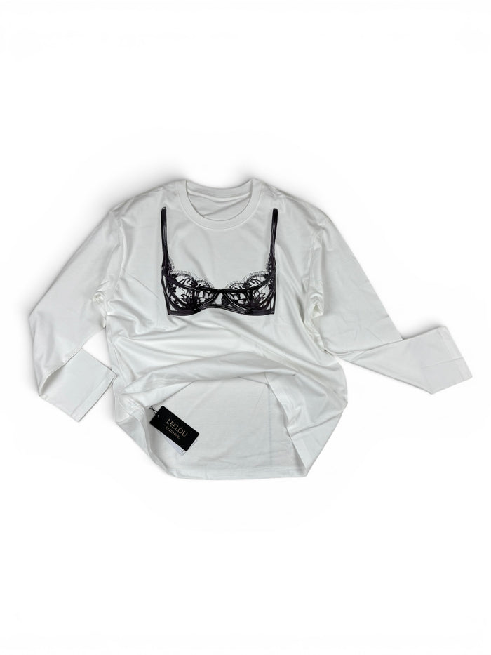 Printed Bra Illusion Long Sleeve Top
