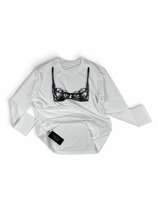 Printed Bra Illusion Long Sleeve Top
