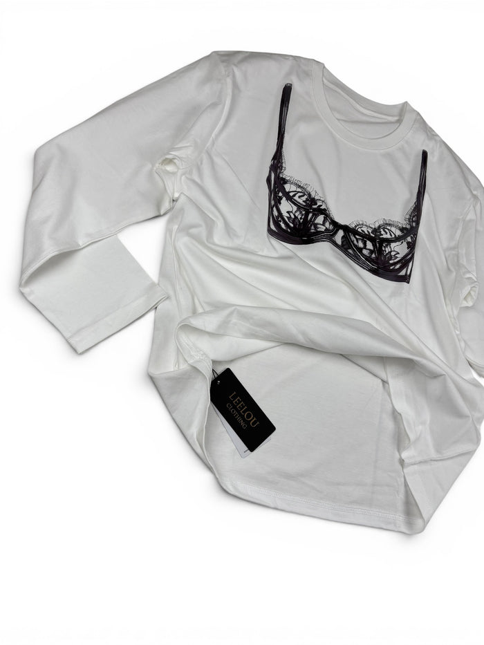 Printed Bra Illusion Long Sleeve Top