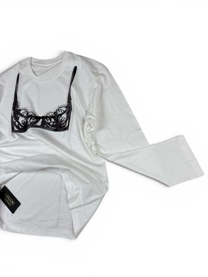 Printed Bra Illusion Long Sleeve Top