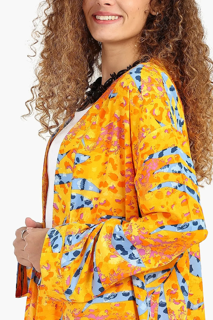Printed Cardigan with Side Slits