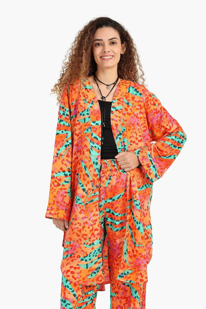 Printed Cardigan with Side Slits