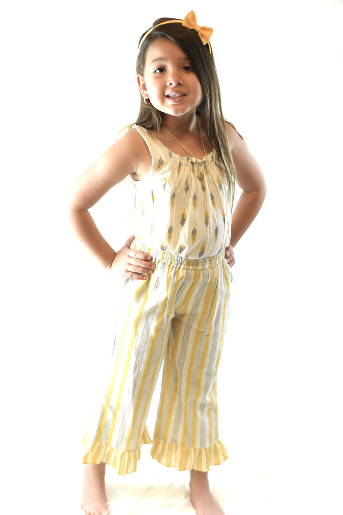 Printed Ivory Tie-Top with Striped Ruffle Pants 2 pc. Set Dress Yo Baby Wholesale