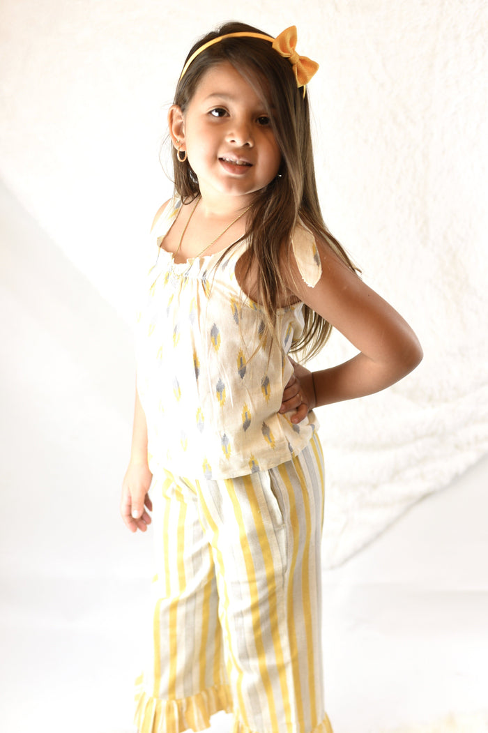 Printed Ivory Tie-Top with Striped Ruffle Pants 2 pc. Set Dress Yo Baby Wholesale