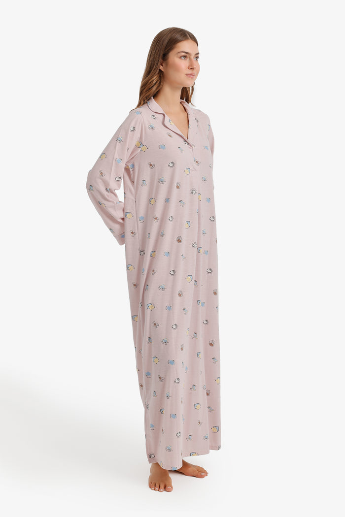 Printed Long-Sleeve Nightgown